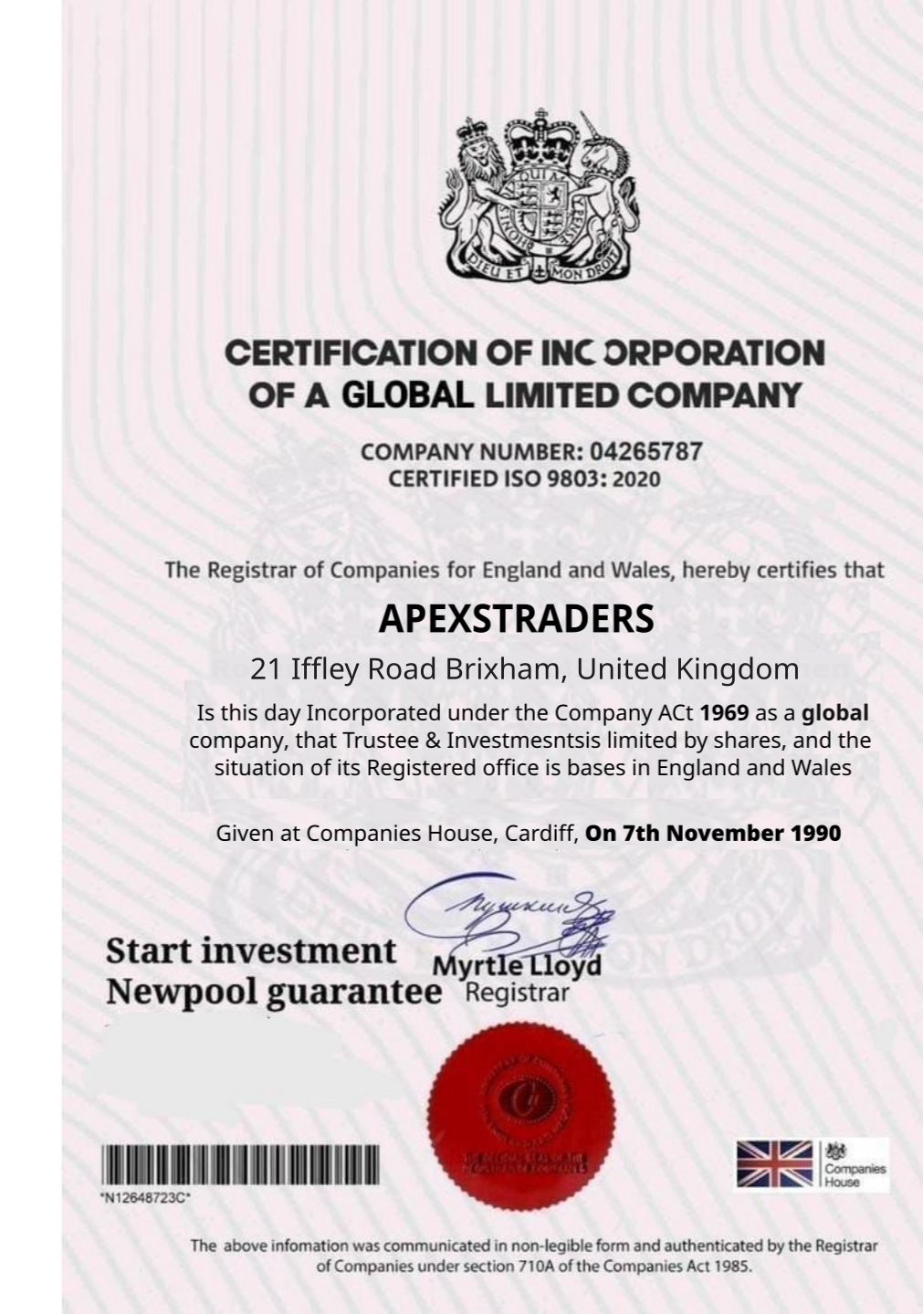 Genius Resources company certificate
