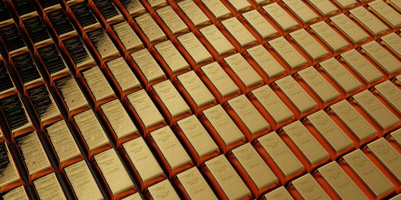 Rows of gold bullion bars